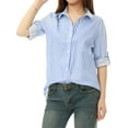 thumbnail image 1 of INSPIRE CHIC Women's Button Down Roll-up Long Sleeves Lapel Collar Shirts S Light Blue, 1 of 6