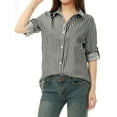 thumbnail image 1 of INSPIRE CHIC Women's Button Down Roll-up Long Sleeves Lapel Collar Shirts XS Black, 1 of 6