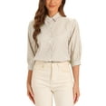 thumbnail image 1 of INSPIRE CHIC Women's Button Down Shirt 3/4 Sleeve Casual Work Striped Blouses Tops, 1 of 5