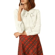 INSPIRE CHIC Women's Button Down Shirt Peter Pan Collar Tie Neck Solid Color Blouse M White