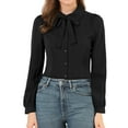 thumbnail image 1 of INSPIRE CHIC Women's Button Down Shirt Peter Pan Collar Tie Neck Solid Color Blouse XL Black, 1 of 8