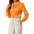 thumbnail image 1 of INSPIRE CHIC Women's Button Down Shirt Peter Pan Collar Tie Neck Solid Color Blouse XS Orange, 1 of 6