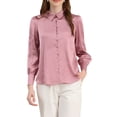 thumbnail image 1 of INSPIRE CHIC Women's Button Up Shirts Puff Long Sleeves Vintage Satin Wear-to-Work Blouse L Dusty Pink, 1 of 8