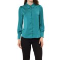 thumbnail image 1 of INSPIRE CHIC Women's Button Up Shirts Puff Long Sleeves Vintage Satin Wear-to-Work Blouse XS Peacock Blue, 1 of 7
