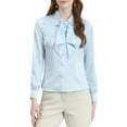 thumbnail image 1 of Allegra K Women's Button Down Shirt Tie Neck Satin Blouse Business Casual Tops, 1 of 6