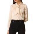 thumbnail image 1 of Allegra K Women's Button Down Shirt Tie Neck Satin Blouse Business Casual Tops, 1 of 6