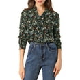 thumbnail image 1 of INSPIRE CHIC Women's Button Down V Neck Long Sleeve Floral Blouse 3XL Black, 1 of 7
