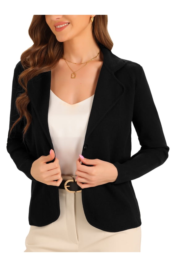 Women's Button Front Cropped Cardigan Casual Work Sweater Blazer Jacket