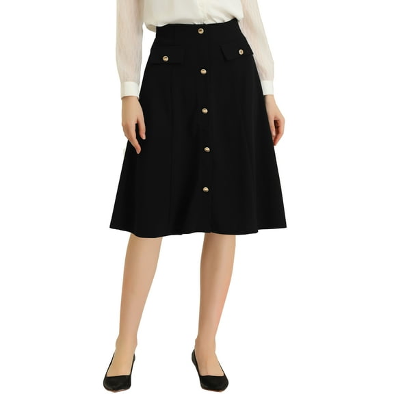 INSPIRE CHIC Women's Button Front Formal Work A-Line Midi Skirts