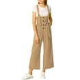 thumbnail image 1 of INSPIRE CHIC Women's Button Front High Waist Belted Straight Fit Overall Jumpsuit XL Khaki, 1 of 8