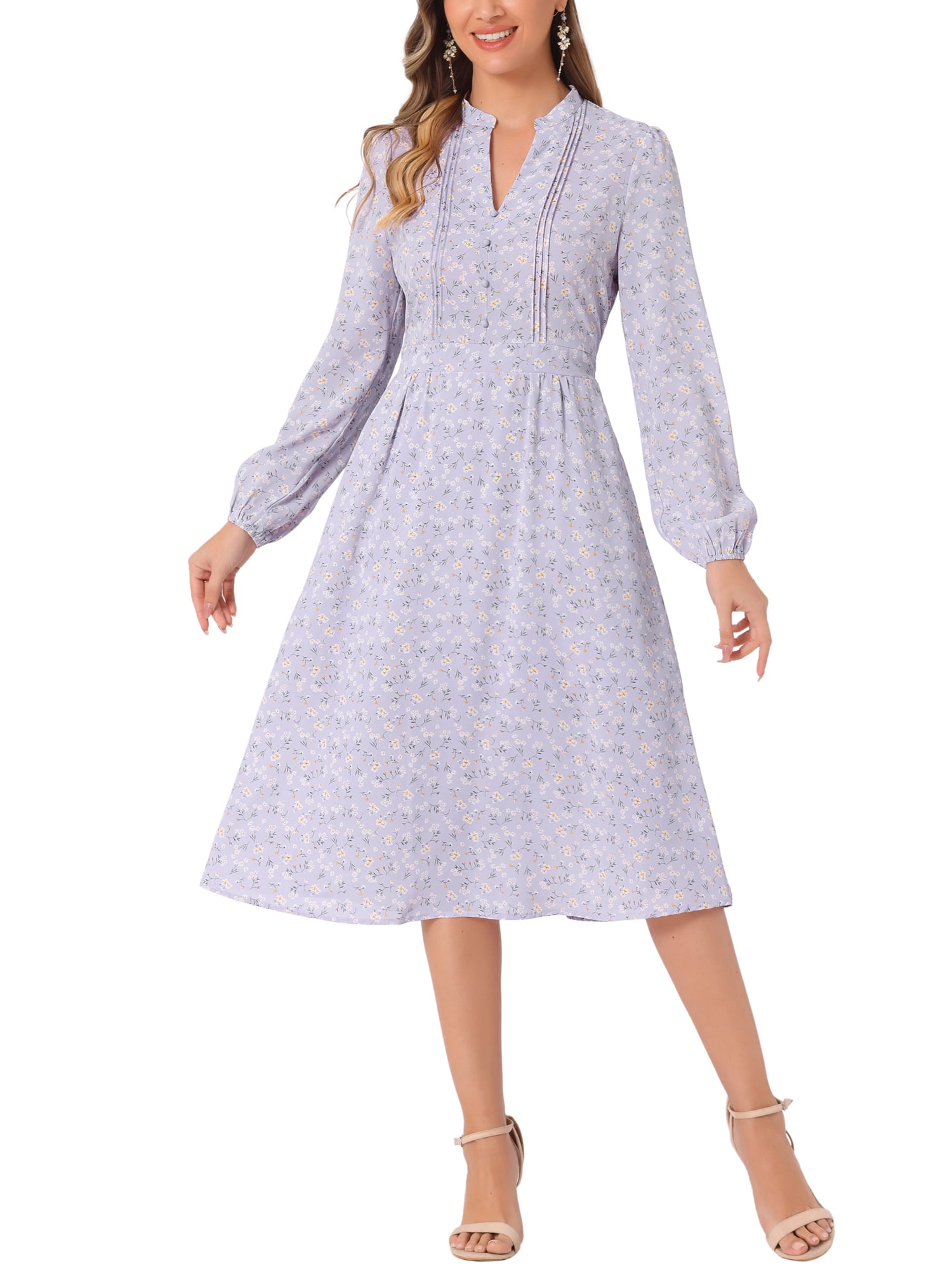PARKER Womens Purple Floral Long Sleeve Square Neck Short Fit + Flare Dress main image 1