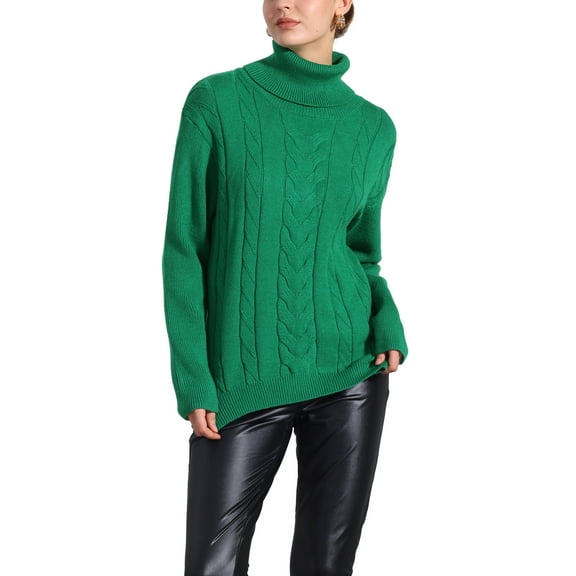 INSPIRE CHIC Women's Cable Knit Sweaters High Low Split Long Sleeve Turtleneck Jumpers