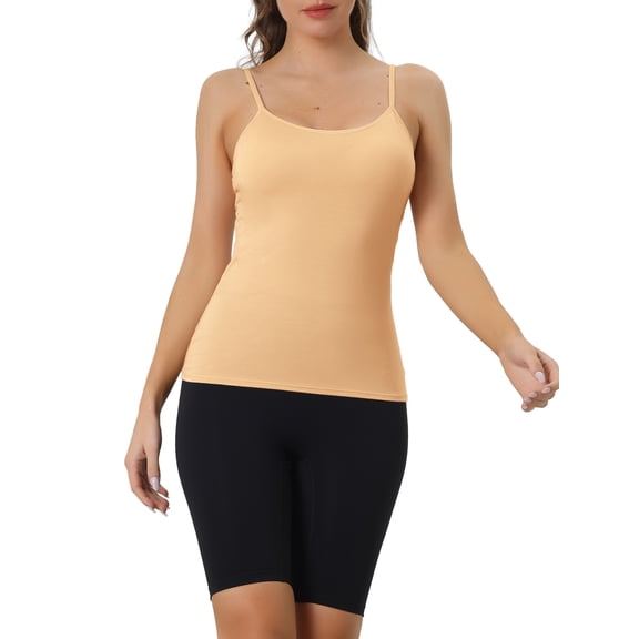 INSPIRE CHIC Women's Camisole Built-in Bra Padded Adjustable Spaghetti Strap Sleeveless Tanks Tops XL Beige