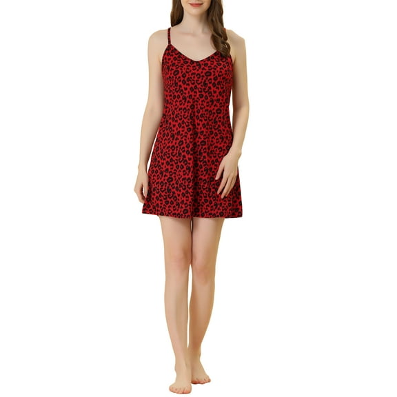 INSPIRE CHIC Women's Camisole Nightgown Pajamas Summer Print Cami Slip Sleepwear  Small Red Leopard