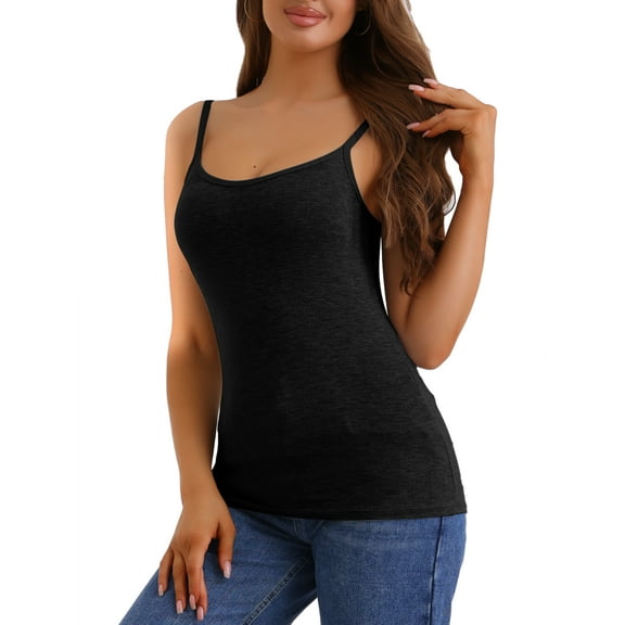 INSPIRE CHIC Women's Camisole with Built-In Bra Adjustable Strap Flowy Swing Comi Vest M Black