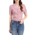 thumbnail image 1 of Allegra K Women's Camp Collar Button Front Textured Short Bubble Sleeve Shirt, 1 of 6