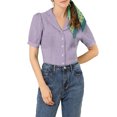 thumbnail image 1 of Allegra K Women's Camp Collar Button Front Textured Short Bubble Sleeve Shirt, 1 of 6