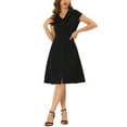 thumbnail image 1 of INSPIRE CHIC Women's Cap Sleeve Cotton Button Down Midi Dress M Black, 1 of 6