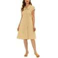 thumbnail image 1 of INSPIRE CHIC Women's Cap Sleeve Cotton Button Down Midi Dress L Khaki, 1 of 6