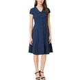 thumbnail image 1 of INSPIRE CHIC Women's Cap Sleeve Cotton Button Down Midi Dress XS Navy Blue, 1 of 7