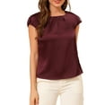 thumbnail image 1 of INSPIRE CHIC Women's Cap Sleeve Silky Blouse Round Neck Pleated Casual Elegant Top, 1 of 7