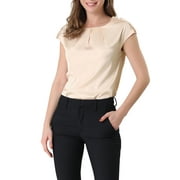 Allegra K Women's Cap Sleeve Silky Blouse Round Neck Pleated Casual Elegant Top