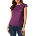 thumbnail image 1 of Allegra K Women's Cap Sleeve Silky Blouse Round Neck Pleated Casual Elegant Top, 1 of 6