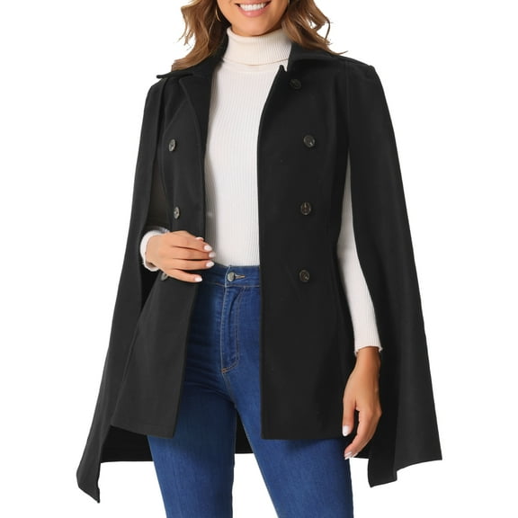 INSPIRE CHIC Women's Cape Long Sleeve Coat Double Breasted Cloak Coat