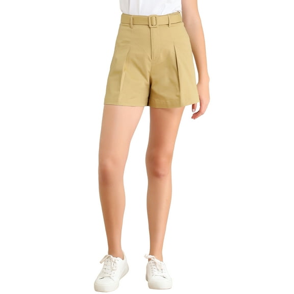 INSPIRE CHIC Women's Cargo Belted Pockets Work Office Utility Shorts Khaki S
