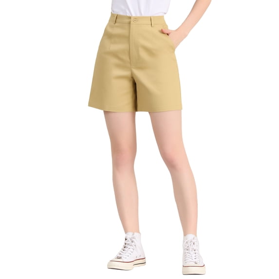 INSPIRE CHIC Women's Cargo High Waist Mid Thigh Pockets Cotton Bermuda Shorts XS Light Khaki