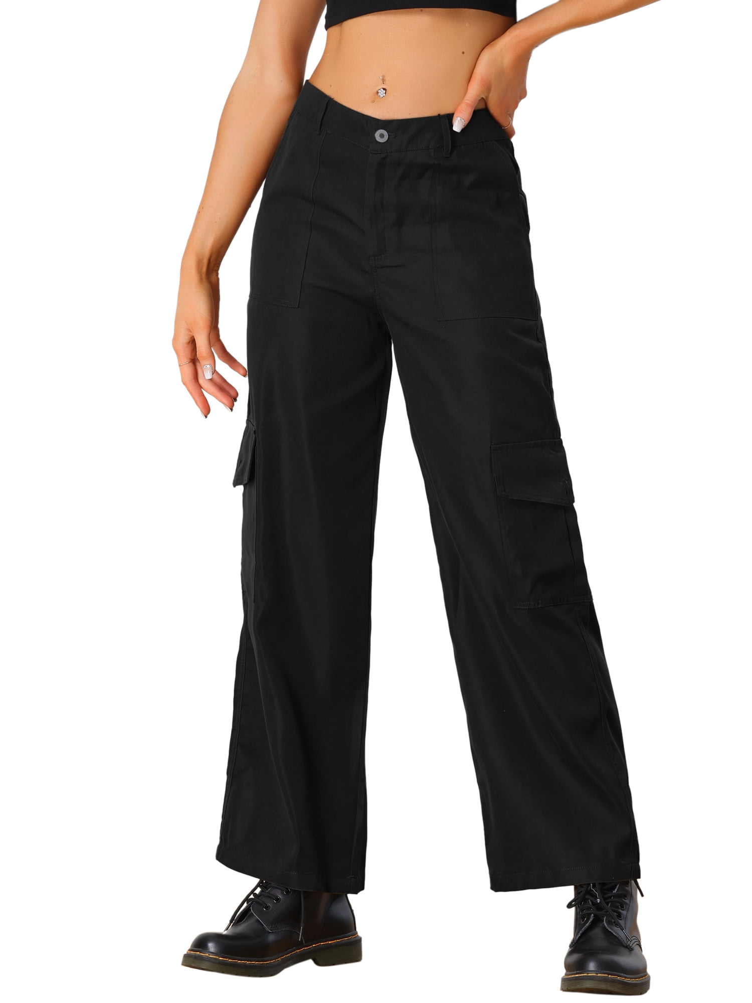 Allegra K Women's Cargo Pants Mid Rise Baggy Wide Leg Y2K