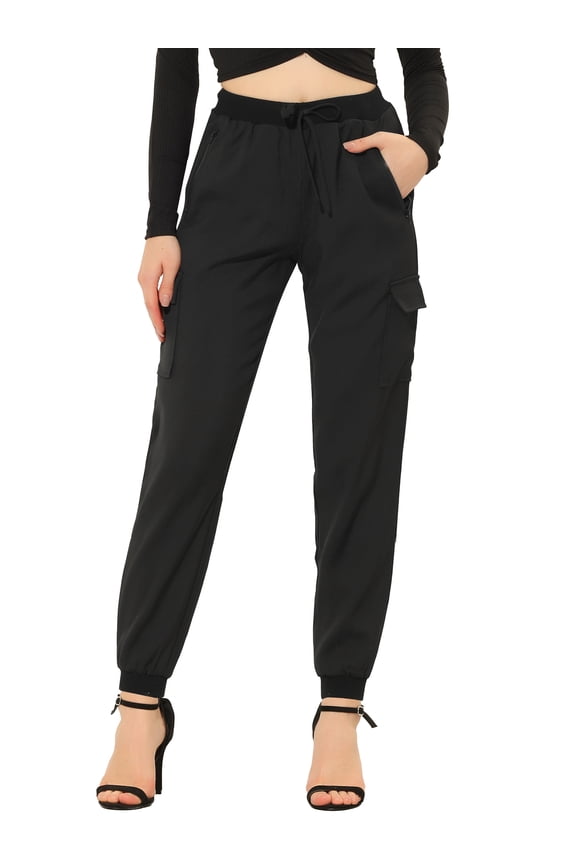 Women's Cargo Pants with Pockets Solid Color Casual Outdoor Workout Pants Trousers Black XS