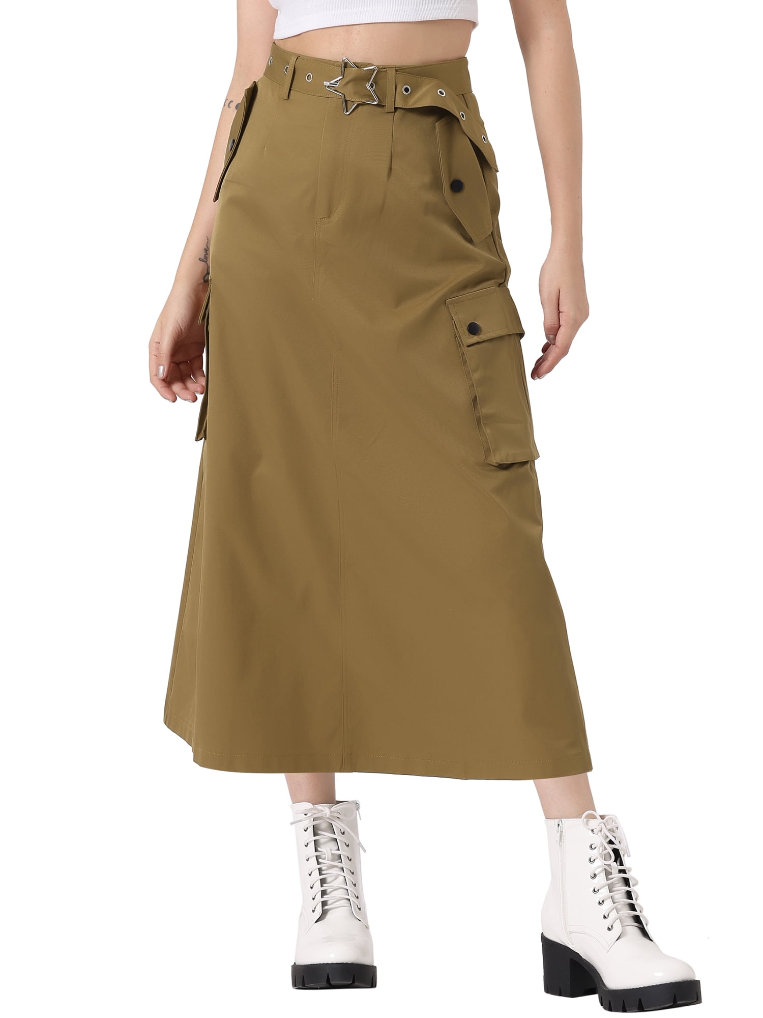 【COLOR iN ID】Flap cargo skirt INSPIRE CHIC Women's Cargo Skirt Zip Midi Length with