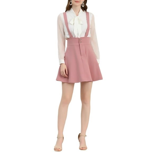INSPIRE CHIC Women's Skirt Casual Adjustable Strap Button Front Suspender Mini Skirt M Pink