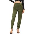 thumbnail image 1 of INSPIRE CHIC Women's Casual Ankle Length Paper Bag Waist Satin Pants with Pockets XS Army Green, 1 of 5