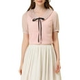 thumbnail image 1 of INSPIRE CHIC Women's Casual Bow Tie Pleated Neckline Swiss Dots Short Sleeve Blouse, 1 of 6