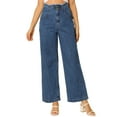 thumbnail image 1 of Allegra K Women's Casual Button Cotton Trim High Waist Wide Leg Long Jeans, 1 of 6