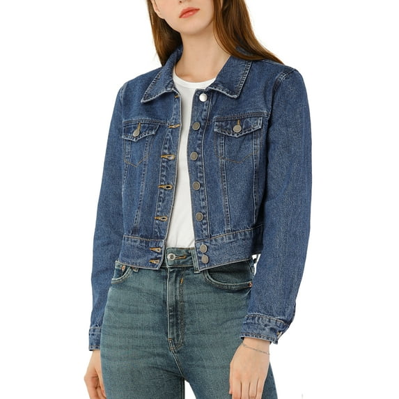 Allegra K Women's Casual Button Down Basic Washed Denim Jacket