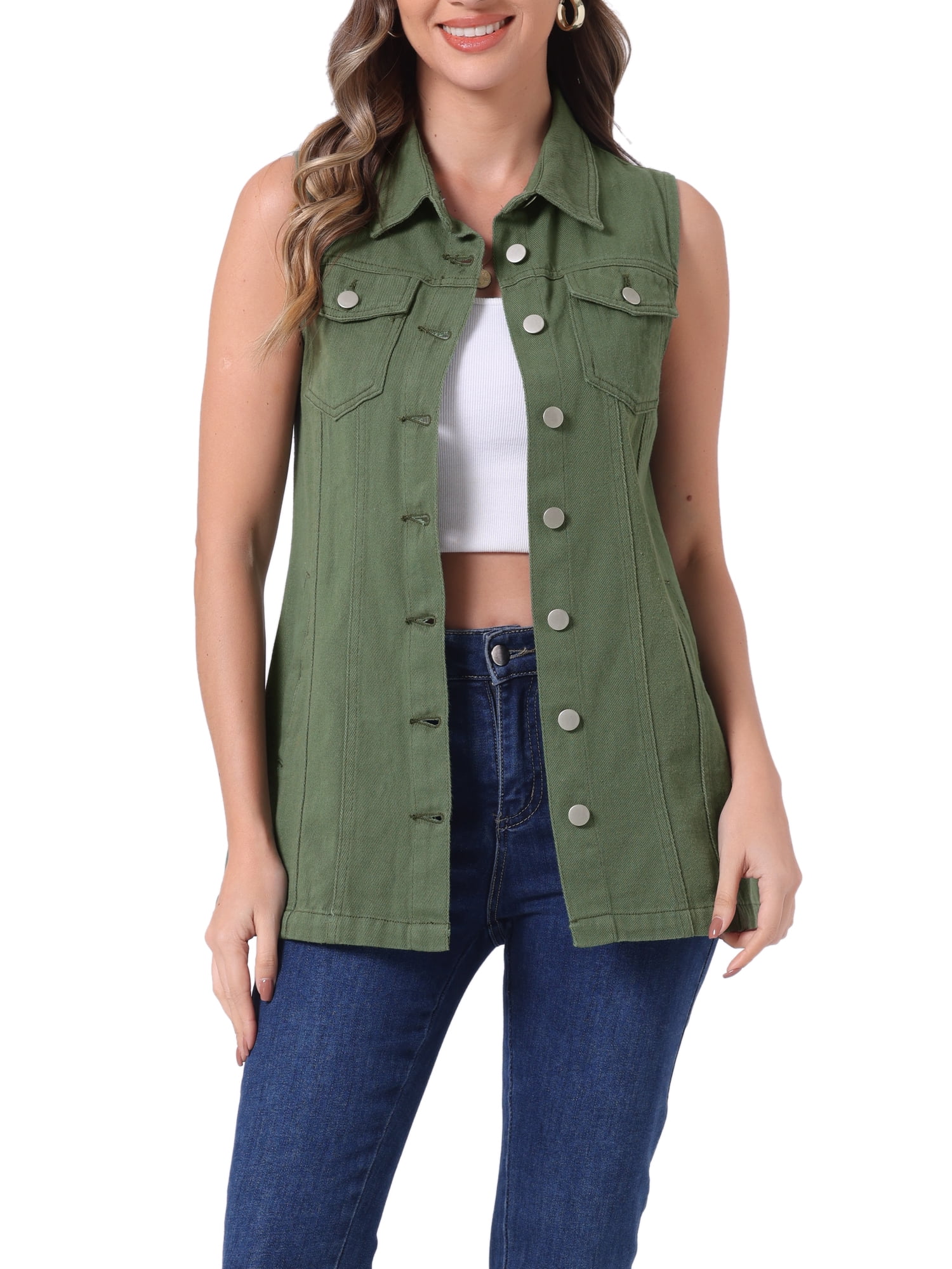 Denim long vest