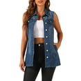 thumbnail image 1 of INSPIRE CHIC Women's Denim Vest Sleeveless Button Down Mid Length Casual Jean Vest M Dark Blue, 1 of 7
