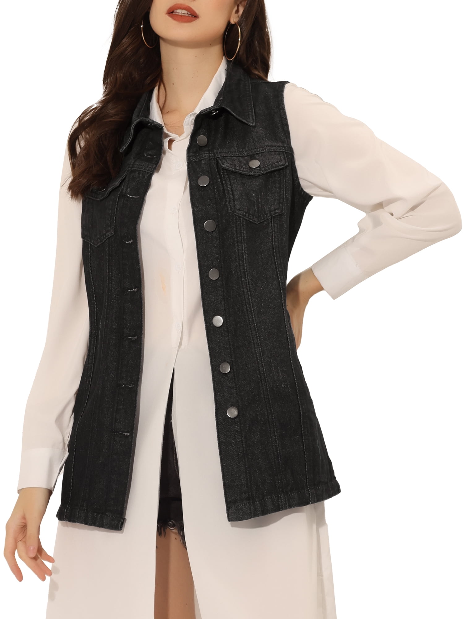Sleeveless Button-down Denim Casual Suit