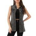 thumbnail image 1 of INSPIRE CHIC Women's Denim Vest Sleeveless Button Down Mid Length Casual Jean Vest XS Grey, 1 of 7