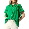 thumbnail image 1 of INSPIRE CHIC Women's Casual Button Up Textured Ruffle Sleeve Blouses, 1 of 5