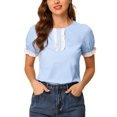 thumbnail image 1 of INSPIRE CHIC Women's Casual Crew Neck Puff Sleeve Ruffled Lace Trim Blouse Top XL Light Blue, 1 of 6