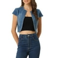 thumbnail image 1 of INSPIRE CHIC Women's 2023 Crop Denim Cap Sleeve Slim Fit Summer Jean Jacket S Medium Blue, 1 of 6