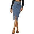 thumbnail image 1 of INSPIRE CHIC Women's Casual Denim High Waist Split Hem Midi Jean Pencil Skirts S Blue, 1 of 6