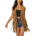 thumbnail image 1 of INSPIRE CHIC Women's Vest Casual Faux Suede Sleeveless Front Open Tassel Cardigan Vest S Brown, 1 of 6