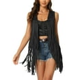 thumbnail image 1 of INSPIRE CHIC Women's Vest Casual Faux Suede Sleeveless Front Open Tassel Cardigan Vest S Black, 1 of 6