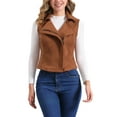 thumbnail image 1 of INSPIRE CHIC Women's Casual Faux Suede Sleeveless Short Biker Vest Jacket M Dark Brown, 1 of 6