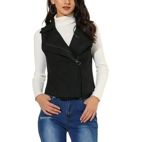 INSPIRE CHIC Women's Casual Faux Suede Sleeveless Short Biker Vest Jacket S Black